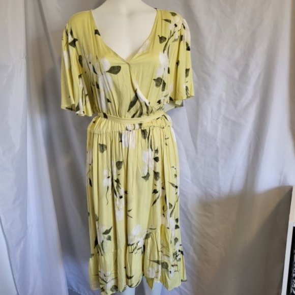 Rachel Roy Plus Size V-Neck, Floral, Size 3X, Flutter Sleeves, Pale Yellow, NWT - Picture 1 of 14
